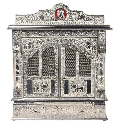 Pure Silver Puja Mandir Wooden Hindu Altar 25 Oxidized Mandir W