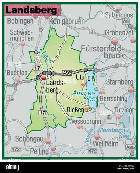 Mapa De Landsberg Con Red De Transporte En Color Verde Pastel Imagen