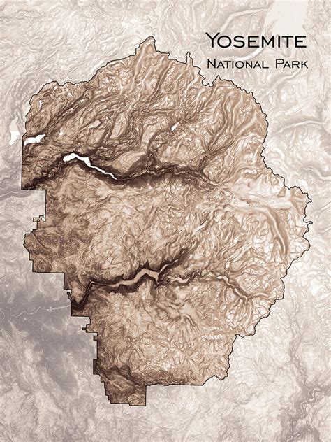 Yosemite Topographic Map Art Print Yosemite National Park Etsy