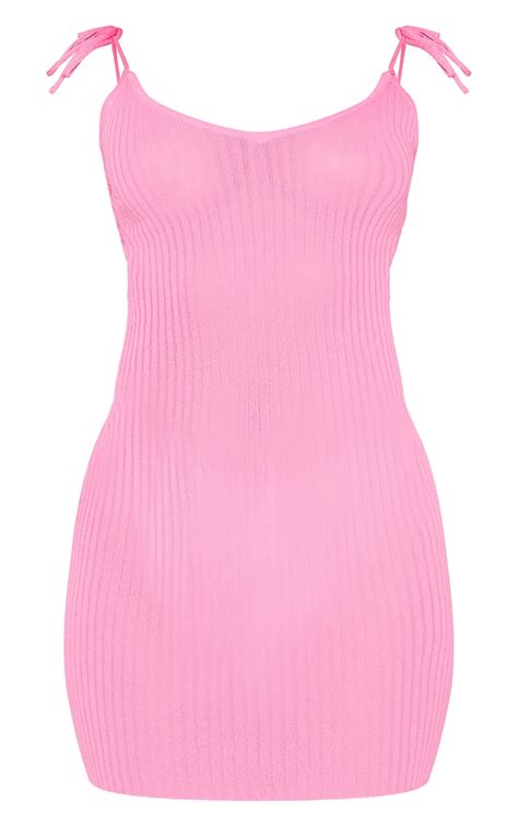 Pink Sheer Knit Tie Back Mini Dress Prettylittlething Uae