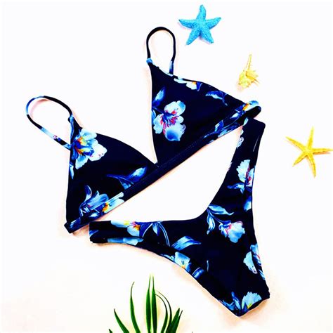 Womens Swimming Suit 2019 Sexy Women Floral Print Bikini Set Blue Pink Two Piece Swimsuits