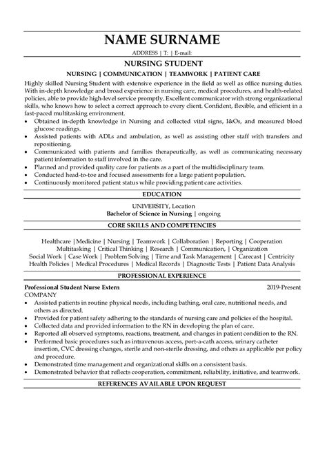 Professional Nursing Student Resume Examples For Free