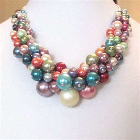 Multi Color Pearl Cluster Necklace Blingby