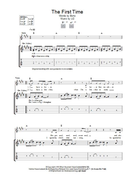 The First Time By U2 Guitar Tab Guitar Instructor