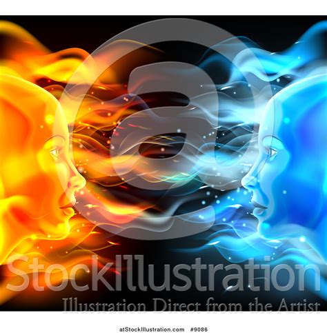 Vector Illustration Of A Opposite Profiled Fire And Ice