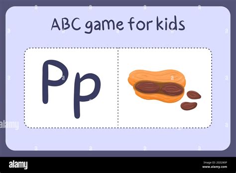 Kid Alphabet Mini Games In Cartoon Style With Letter P Peanut