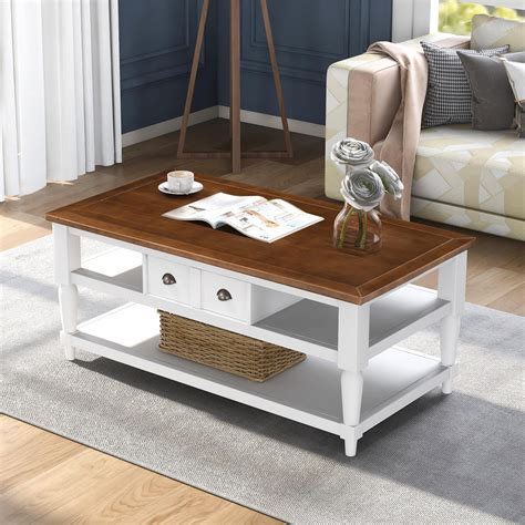 Coffee Table Modern White Side Table With 1 Drawer 1 Shelf And Metal