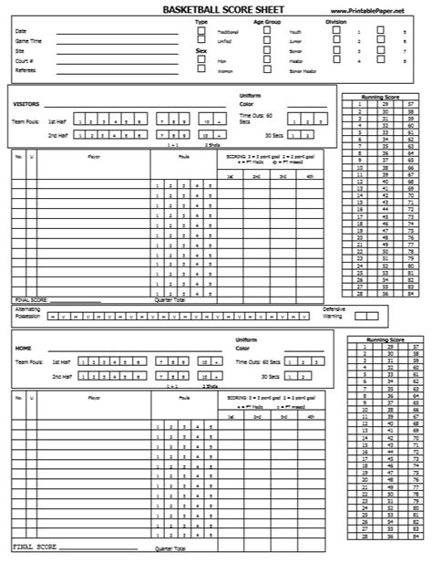 Link Free Basketball Score Sheets Excel