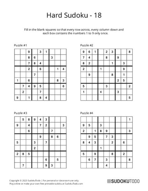 9x9 Hard Sudoku Puzzles Printable