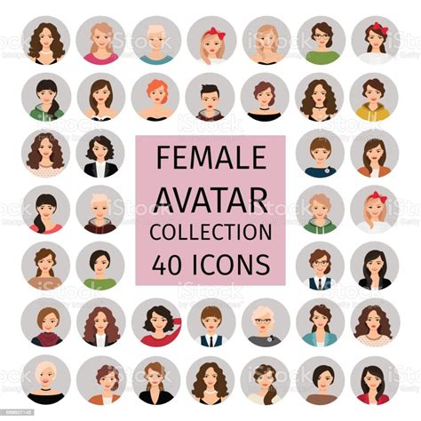 Female Avatar Collection Icons Set Stock Illustration Download Image