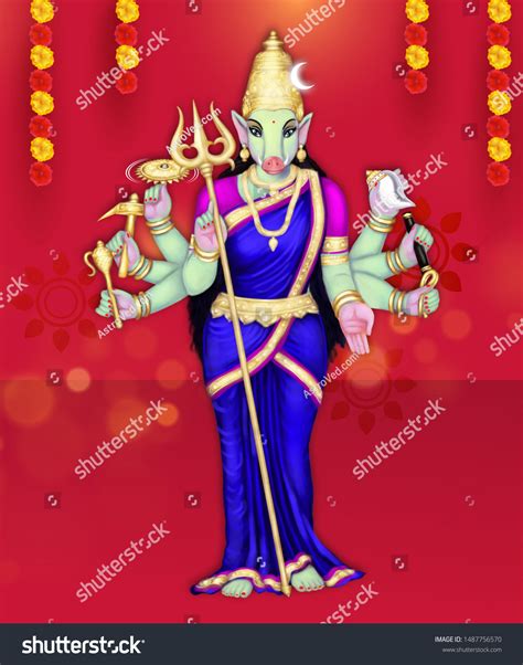 Representation Boarfaced Hindu Goddess Varahi Amman Stock Illustration