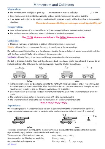 Momentum And Collisions Revision Sheet Teaching Resources