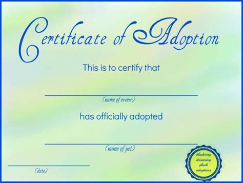Toy Adoption Certificate Template 1 Templates Example Templates