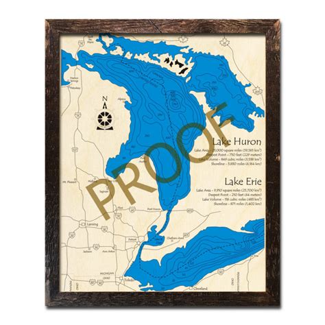 Lake Huron And West Lake Erie Nautical Wood Maps