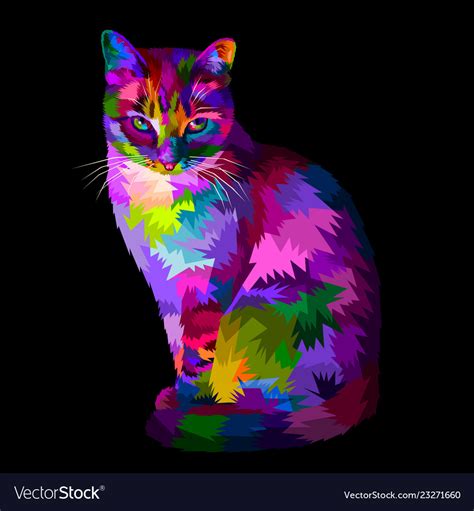 Colorful Cool Cat Sitting And Looking Royalty Free Vector