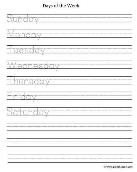 Free Printable Days Of The Week Worksheets For Kindergarten
