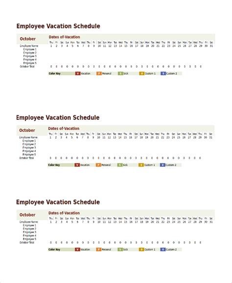 Schedule Template For Vacation Format Of Vacation Schedule Template