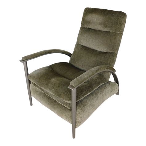 Ethan Allen Mid Century Contemporary Style Brushed Steel Frame Recliner