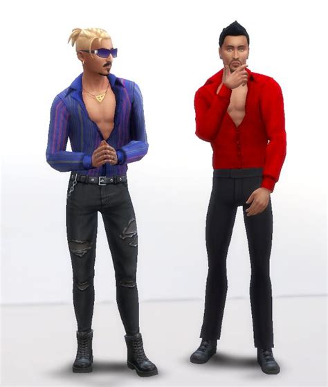 Unbuttoned Silky Shirt Silky Shirt Sims 4 Male Clothes Sims 4 Men
