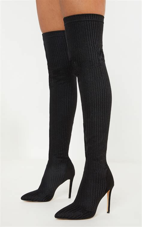 Black Thigh High Sock Boot Shoes Prettylittlething