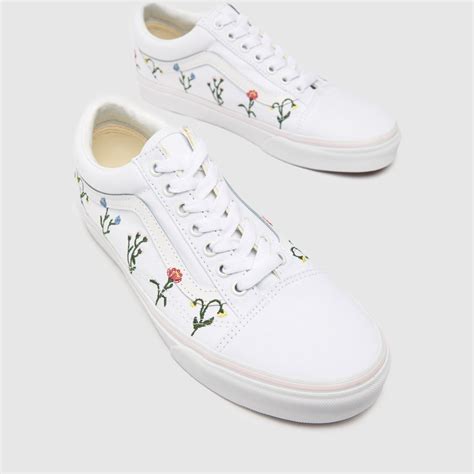 Womens White And Green Vans Wildflower Old Skool Trainers Schuh