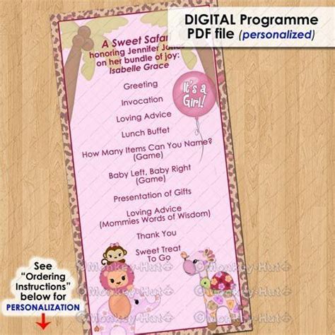 Bored guests=unsuccessful baby shower=should have had an agenda! Sweet safari party event programme program girls baby ...