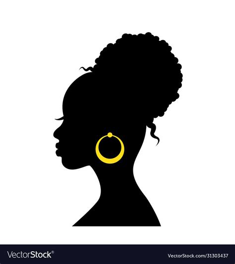Black Silhouette Head An African Woman Vector Image On Vectorstock In 2022 Silhouette Head