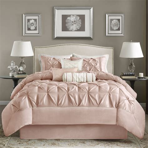 Madison Park Vivian Blush Pieced Pleated 7 Pieces Comforter Set Full Pink Grey Comforter