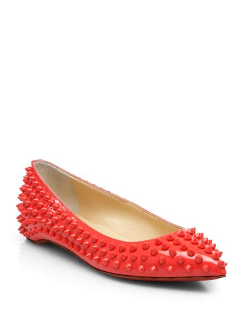 Lyst Christian Louboutin Pigalle Spiked Patent Leather Flats In Red