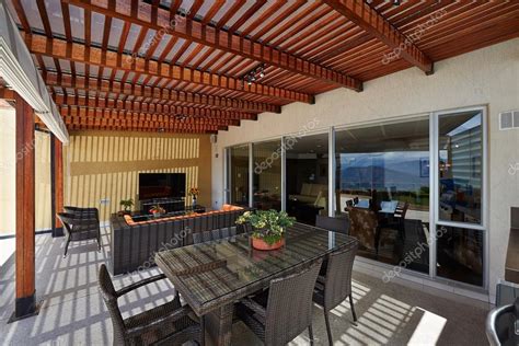 Interior Design Beautiful Modern Terrace Lounge With Pergola — Stock