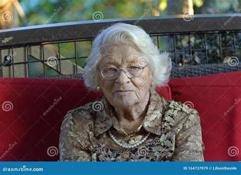 Portrait Lonely Sad Senior Elderly Old Woman In Evening Wear Stock