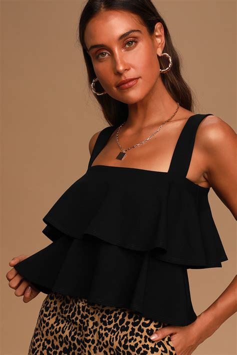 Cute Black Tiered Top Tiered Sleeveless Top Tiered Ruffle Top Lulus