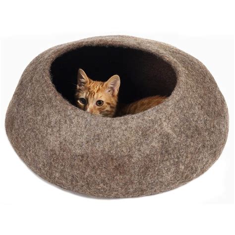 Handmade 100 Wool Pebble Brown Cat Cave Bed Twincritters