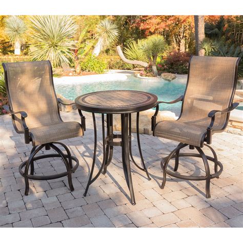 Hanover Monaco Aluminum 3 Piece Round Bar Height Patio Bistro Set