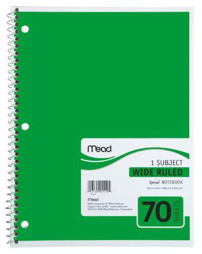 Mead Spiral Notebook 1 Subject 70 Count Wide Rule