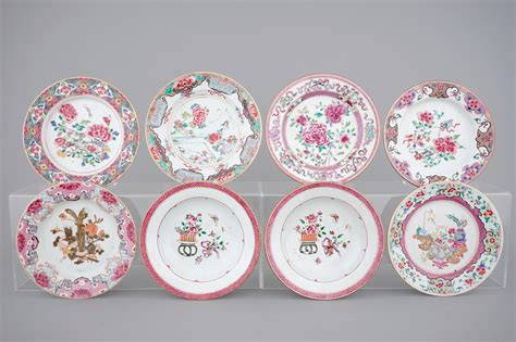 A Lot Of 8 Chinese Famille Rose Porcelain Plates Qianlong 18th C
