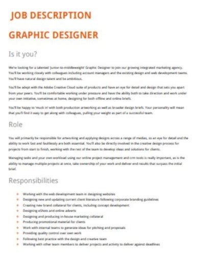 Graphic Design Job Description Workable