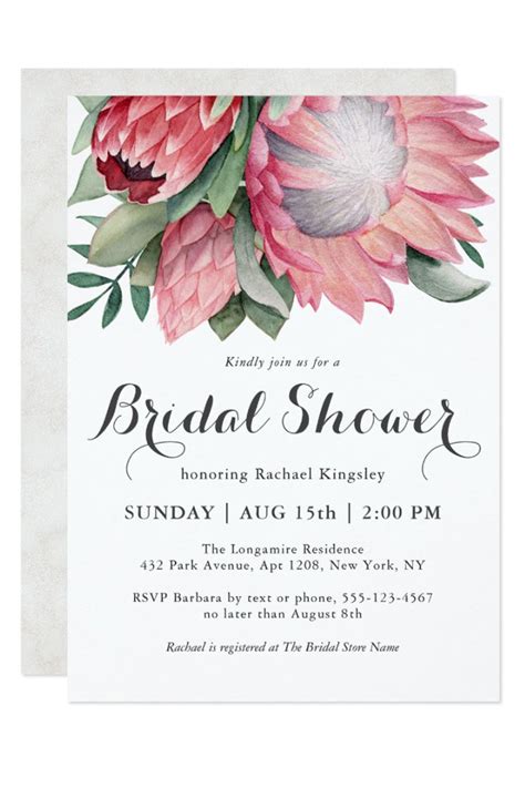 King Protea Watercolor Botanical Bridal Shower Invitation