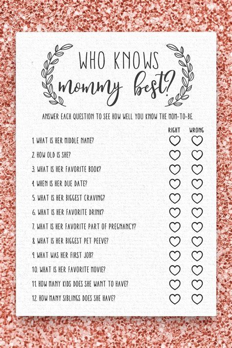 Who Knows Mommy Best Printable Baby Shower Games Instant Download How