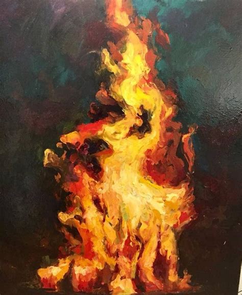 Wall Art Original Abstract Fire Acrylic Painting In White Mat Art