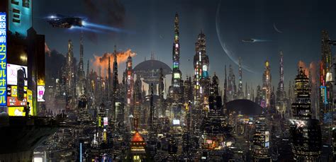 Wallpaper Futuristic City Science Fiction Night City Lights
