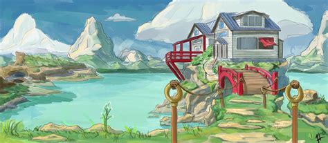 Conceptual photography is about ideas, symbols and themes. House on a lake. Concept art.