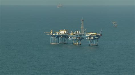 Hd Stock Footage Aerial Video Of A Large Oil Platform In The Gulf Of