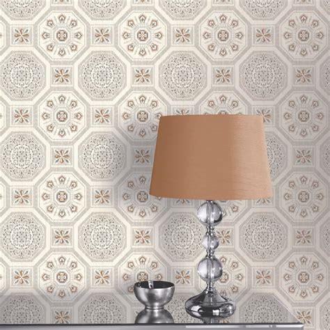 Arthouse Brasillia Tile Pattern Wallpaper Modern Geometric Metallic