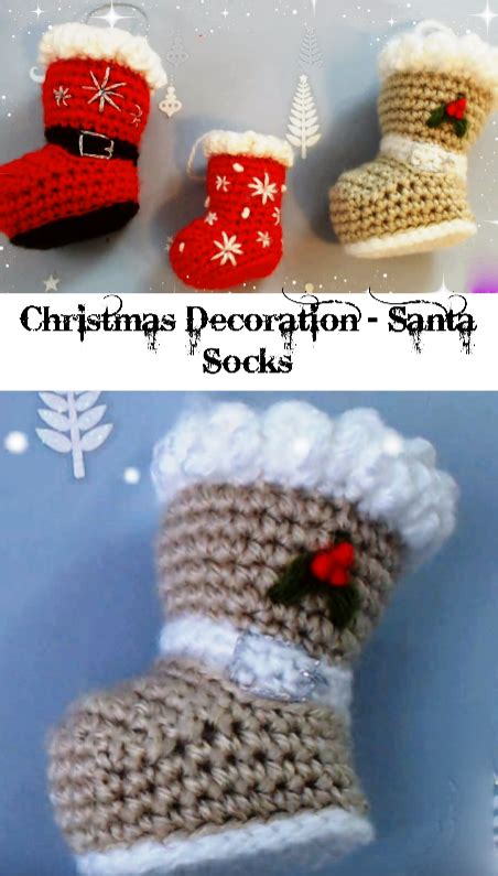 Christmas Decoration Santa Socks Crochet Ideas Easy Crochet