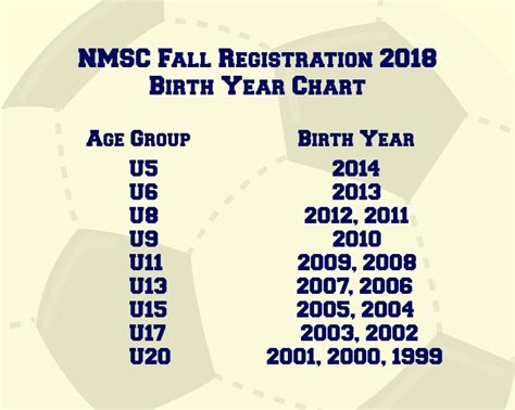 2018 2019agechart North Muskegon Soccer Club