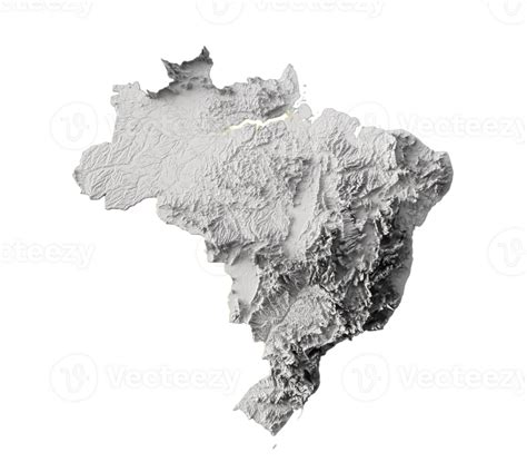 Relief Map Of Brazil Grey Color Modern Minimal Map 3d Illustration