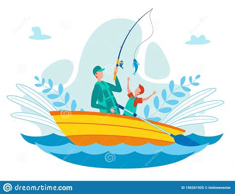 Padre Pescando Con Su Hijo En El Concepto De Vector De Barco
