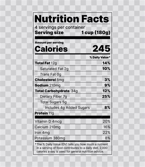 Premium Vector Nutrition Facts Label Food Information With Daily Value Data Table