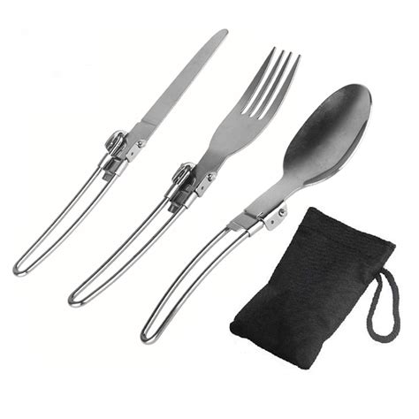Tomshoo 3pcs Folding Fork Spoon Set Foldable Cutlery Set Stainless